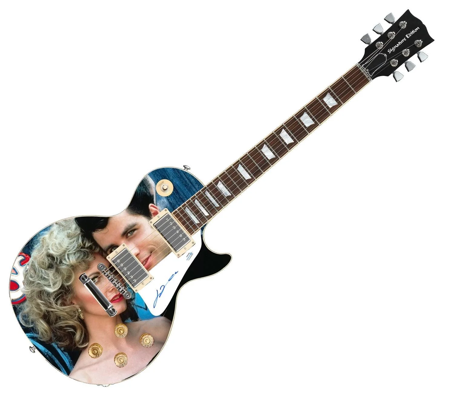 John Travolta Grease Signed Custom Graphics 1/1 Photo Guitar ACOA, image 3