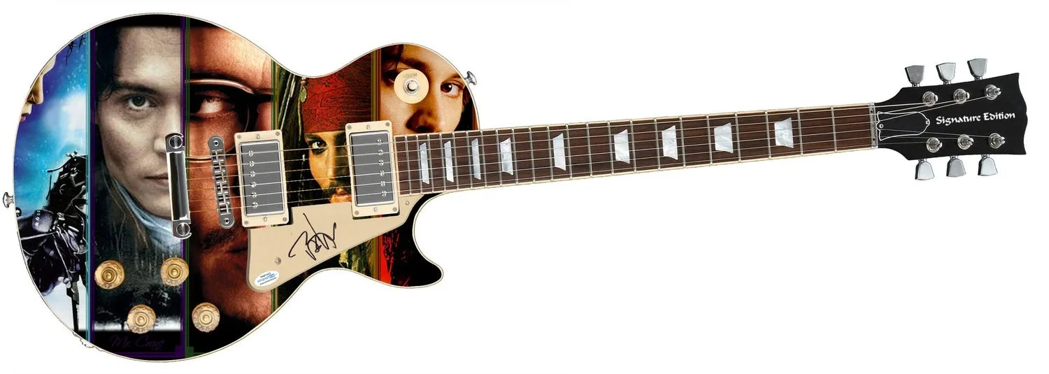 Johnny Depp Signed Autographed 1/1 Custom Graphics Photo Guitar ACOA, image 2