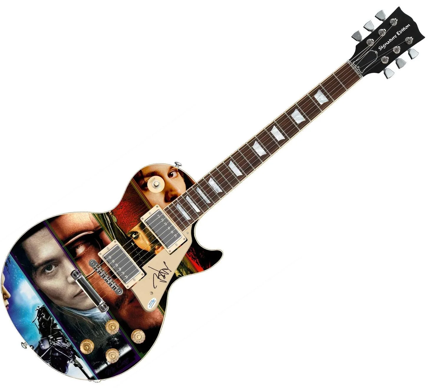 Johnny Depp Signed Autographed 1/1 Custom Graphics Photo Guitar ACOA, image 3