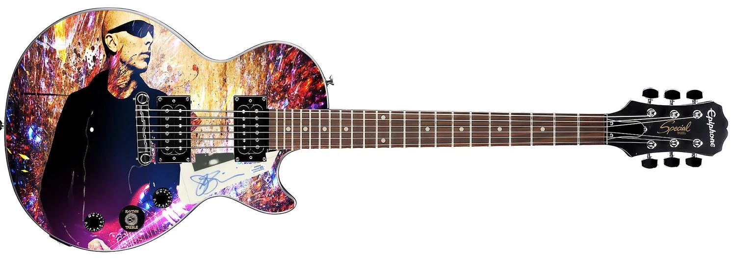 Joe Satriani Signed Gibson Epiphone Les Paul Photo Graphics Guitar ACOA, изображение 2