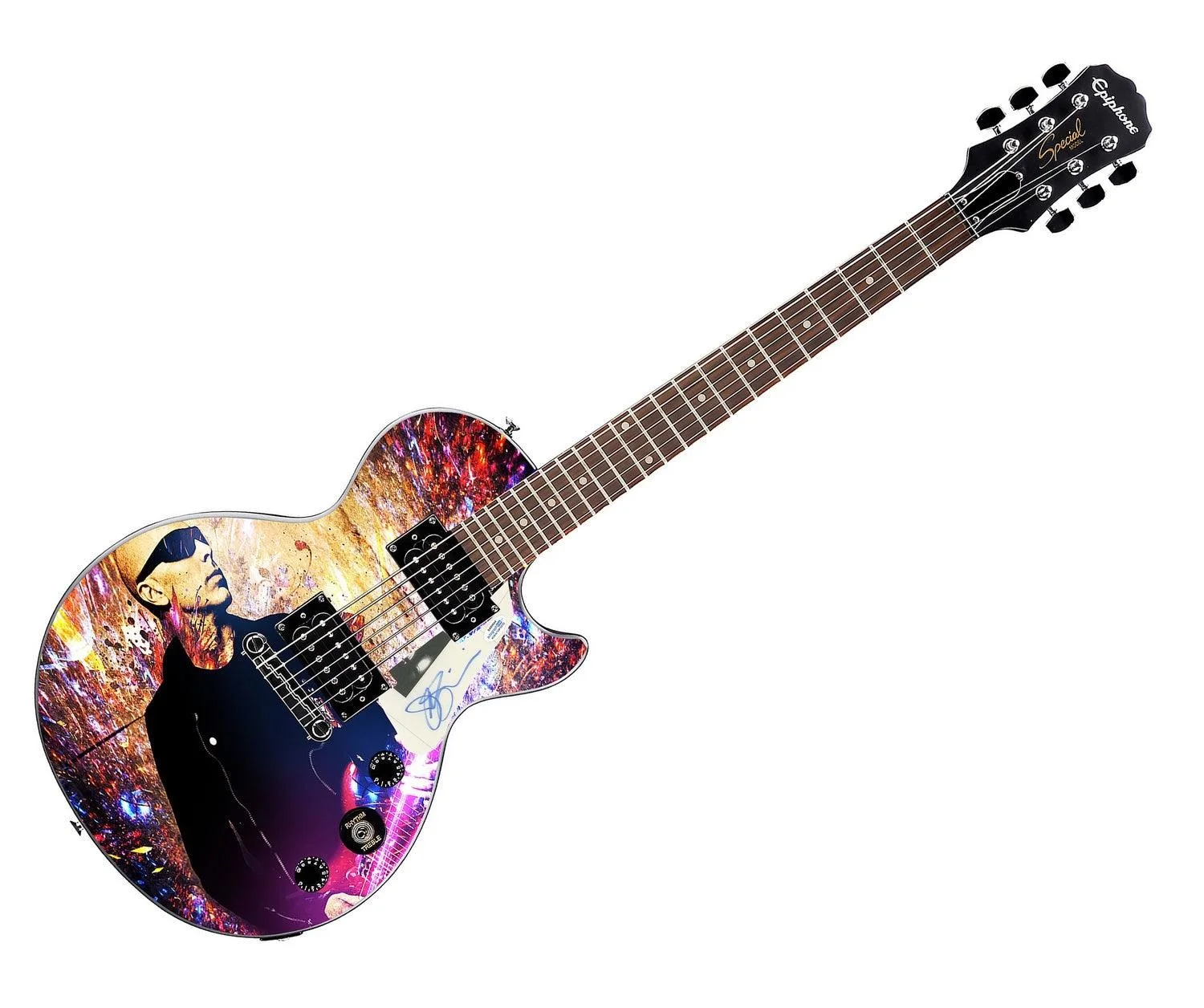 Joe Satriani Signed Gibson Epiphone Les Paul Photo Graphics Guitar ACOA, изображение 3