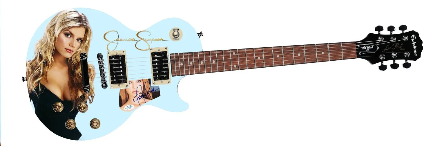 Jessica Simpson Epiphone Autographed Custom Photo Graphics Guitar ACOA, image 2