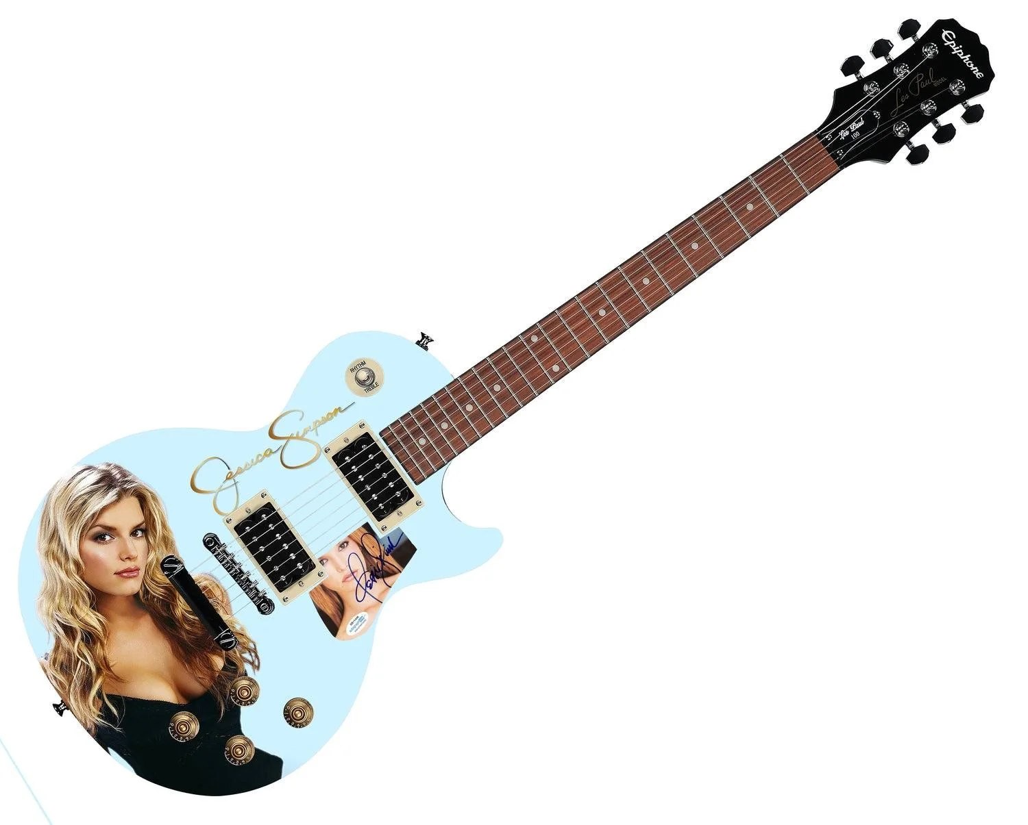Jessica Simpson Epiphone Autographed Custom Photo Graphics Guitar ACOA, image 3