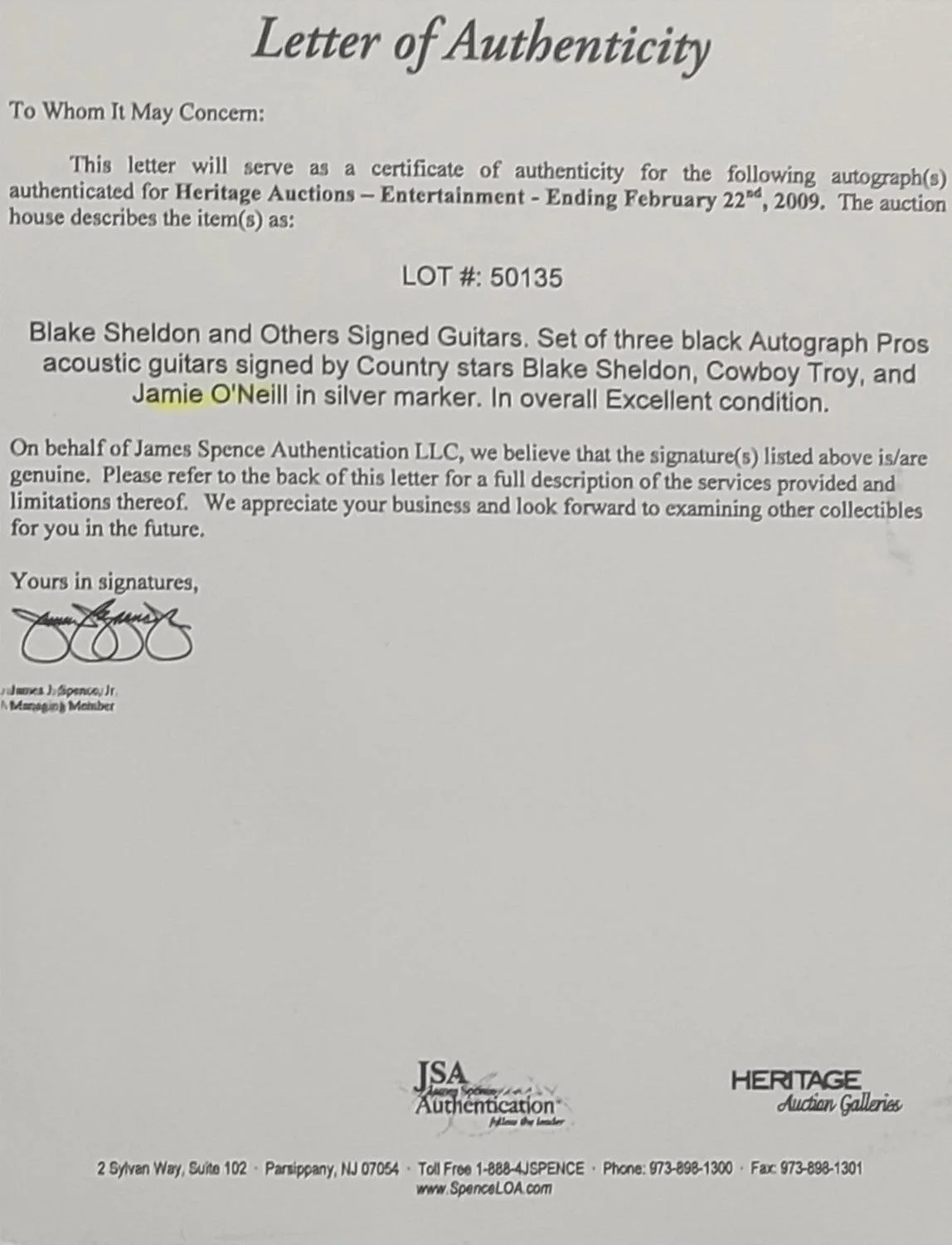Jamie O?neill Signed Autographed Acoustic Guitar JSA Auction LOA, изображение 4