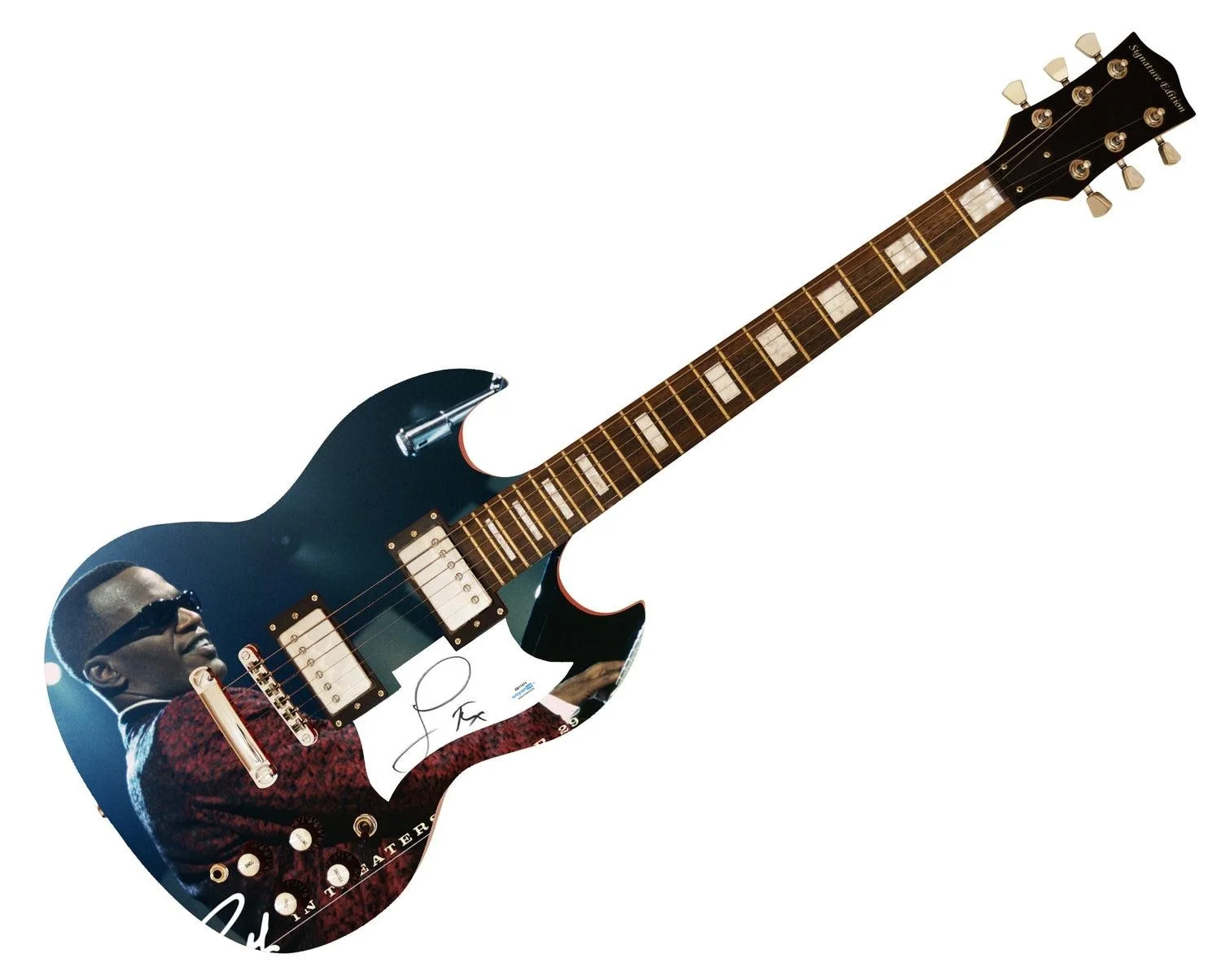 Jamie Foxx Signed RAY Autographed Custom Graphics Photo Guitar ACOA, image 3