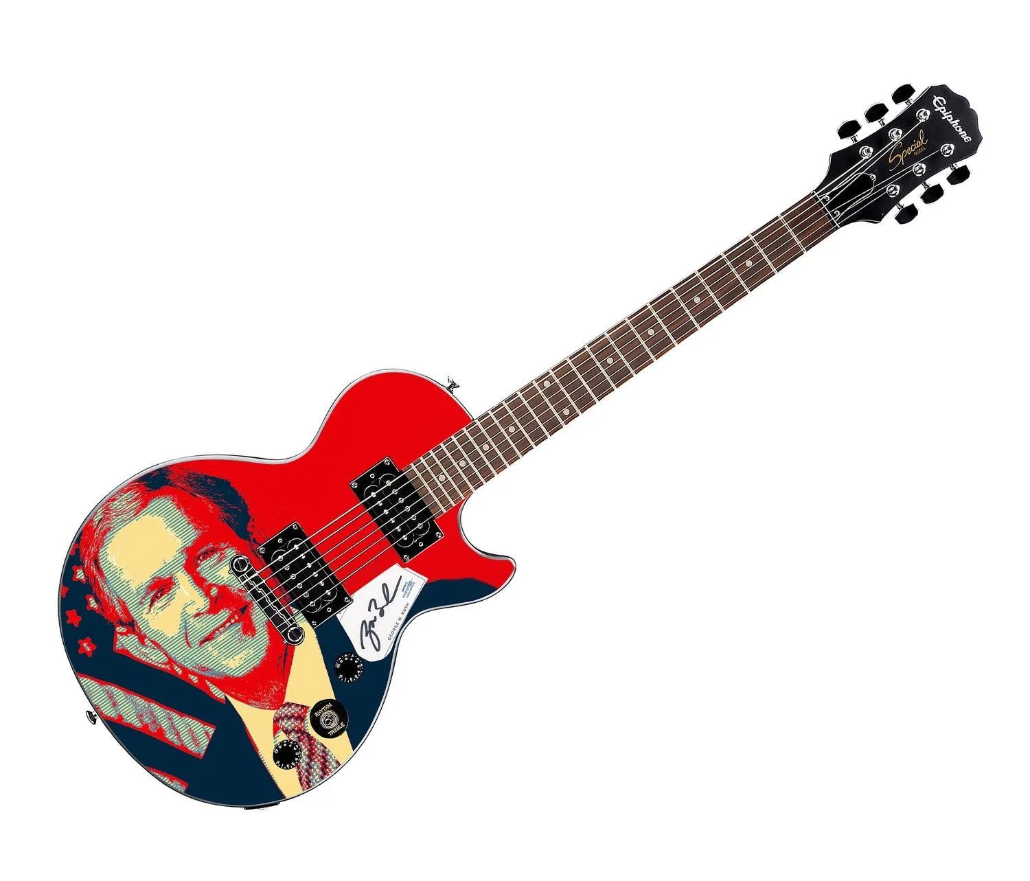 George W Bush Signed Gibson Epiphone Les Paul Photo Graphics Guitar ACOA, image 3