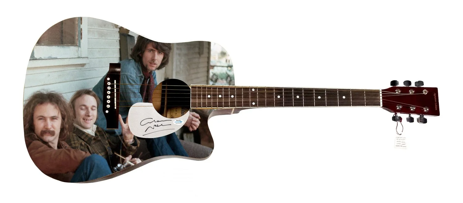 Graham Nash Signed Custom Graphics Photo Guitar ACOA, image 2