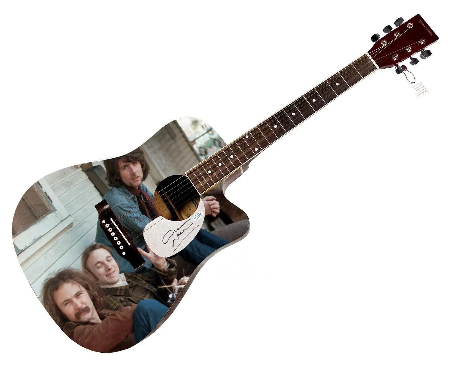 Graham Nash Signed Custom Graphics Photo Guitar ACOA, image 3