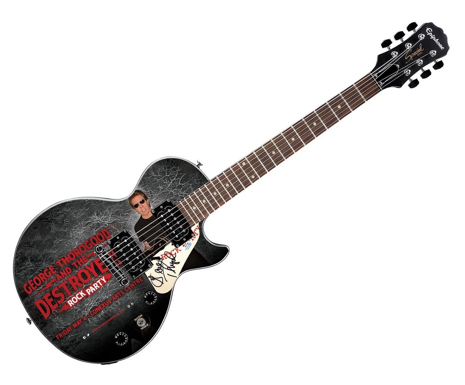 George Thorogood Signed Custom Graphics Gibson Epiphone Guitar ACOA, image 3