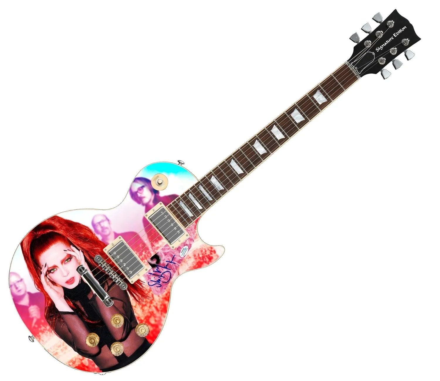 Garbage Shirley Manson Signed Custom Graphics 1/1 Photo Guitar ACOA, image 3