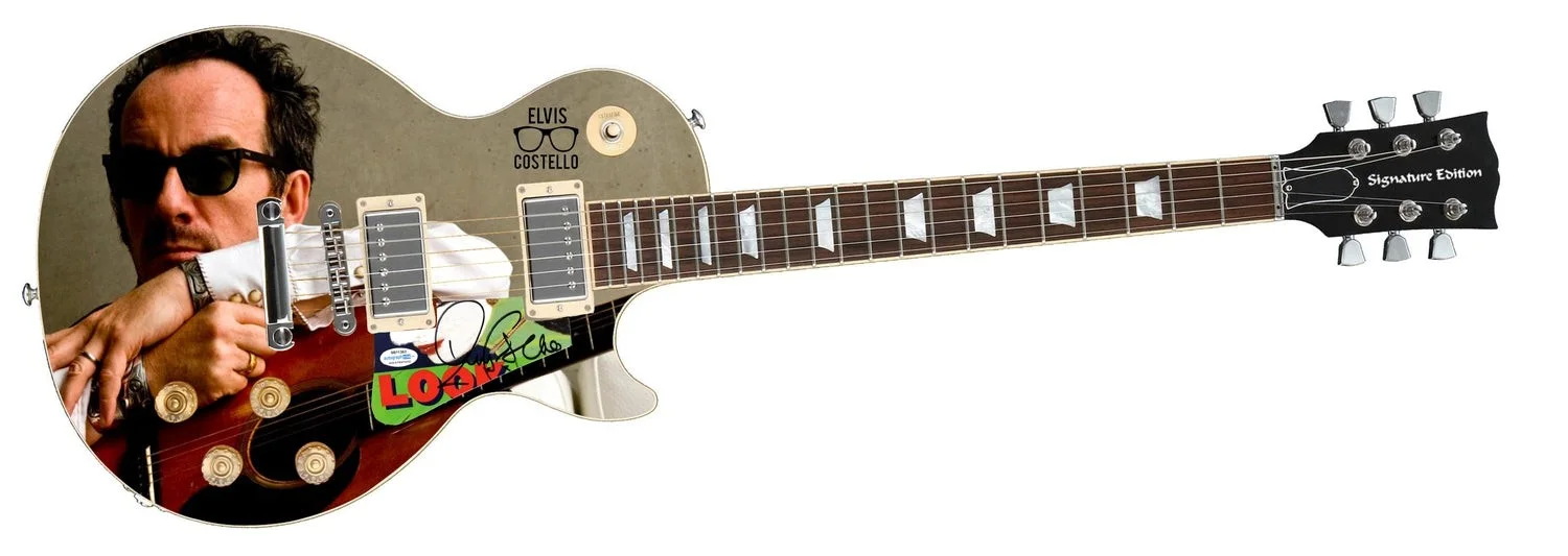 Elvis Costello Signed Custom Graphics 1/1 Photo Guitar ACOA, image 2