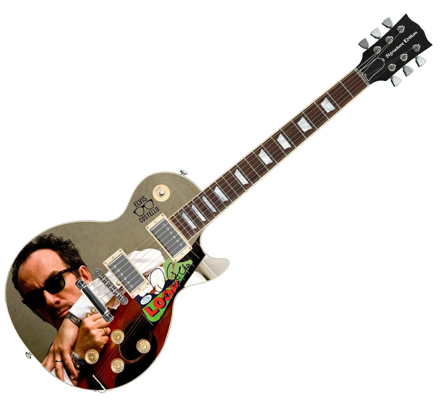 Elvis Costello Signed Custom Graphics 1/1 Photo Guitar ACOA, image 3