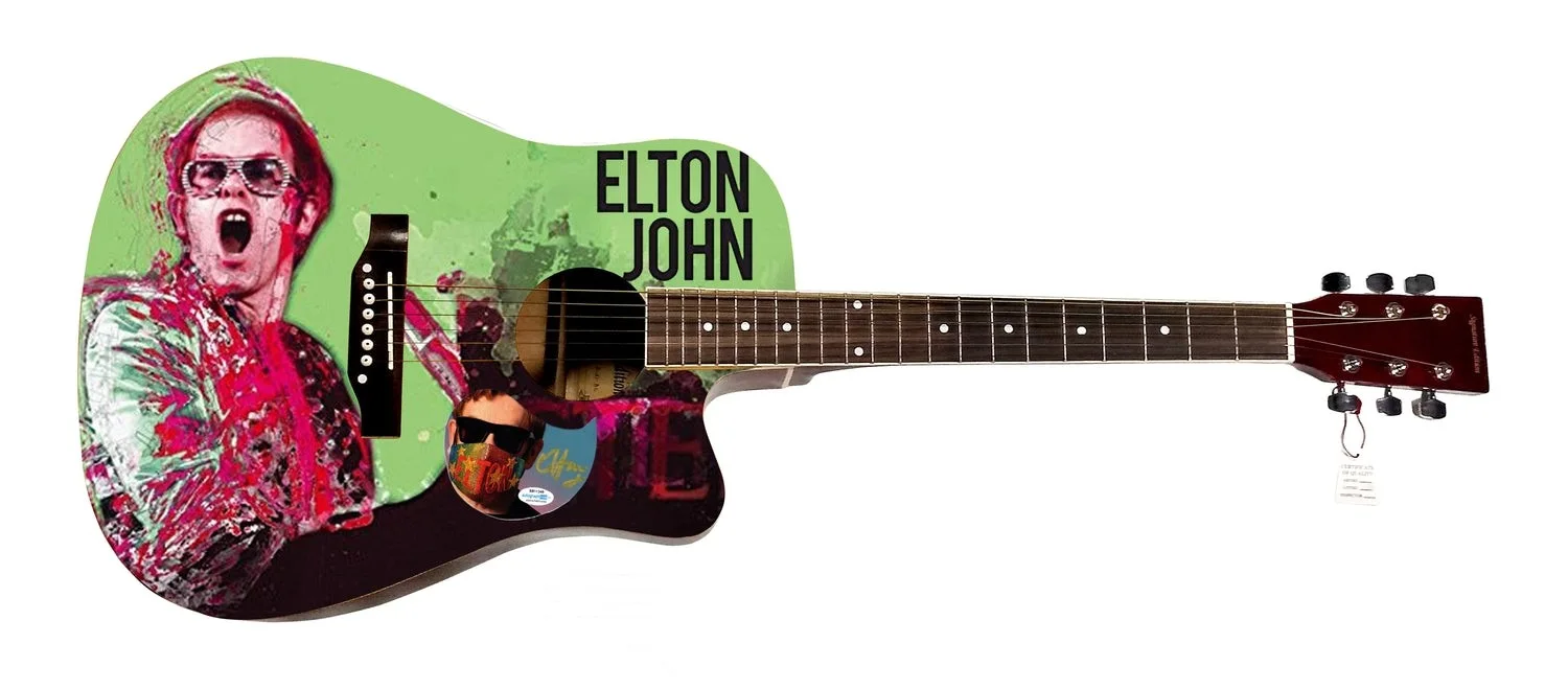 Elton John Signed Autographed Custom Graphics Photo Guitar ACOA, image 2