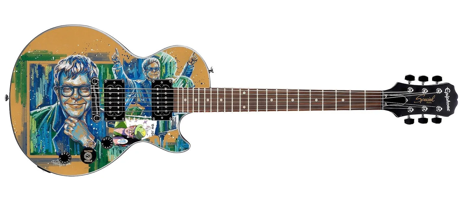 Elton John Live Signed Custom Graphics Gibson Epiphone Guitar ACOA, image 2