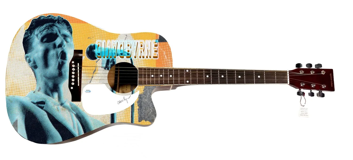 David Byrne of The Talking Heads Signed Custom Graphics 1/1 Guitar ACOA, image 2