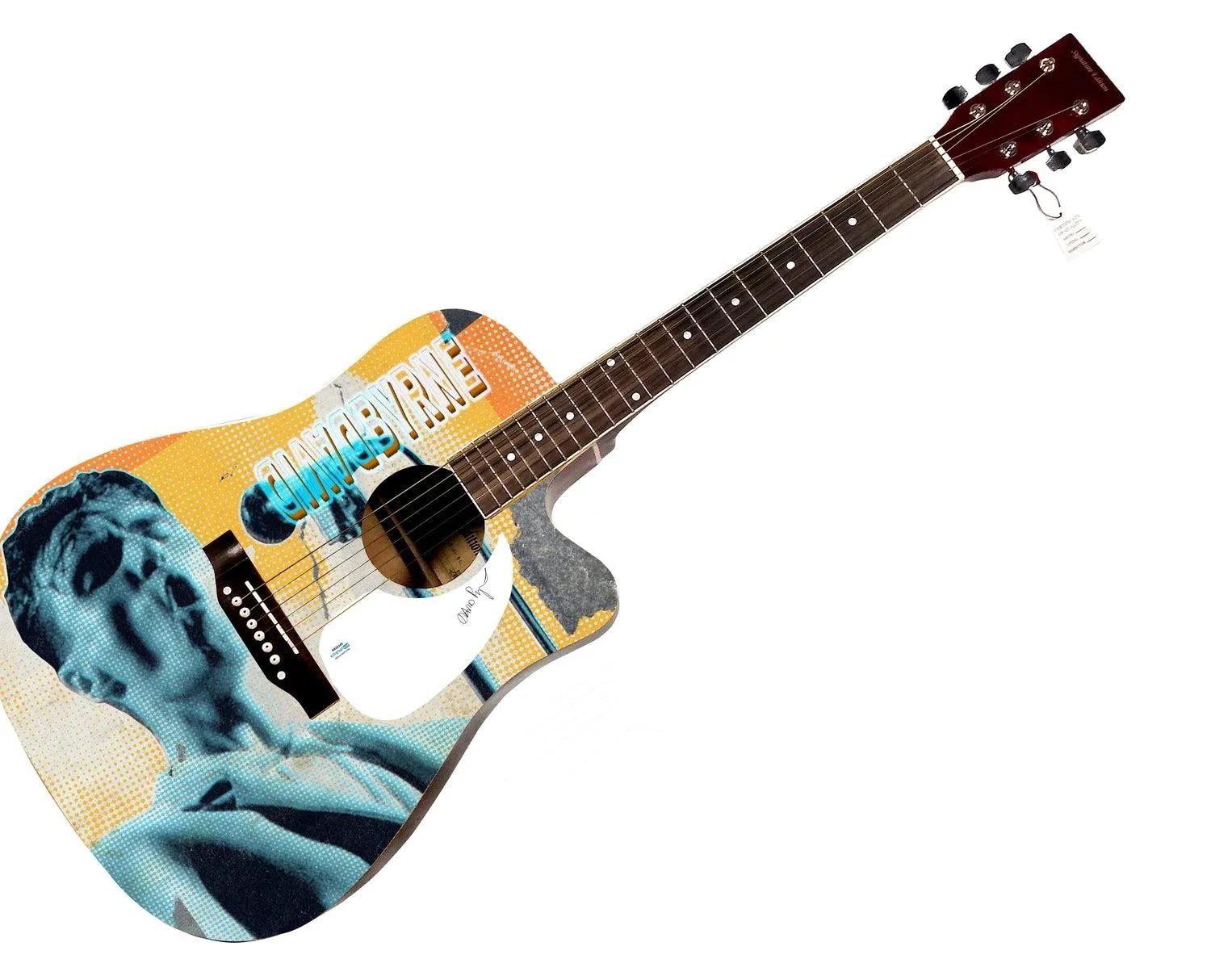 David Byrne of The Talking Heads Signed Custom Graphics 1/1 Guitar ACOA, image 3