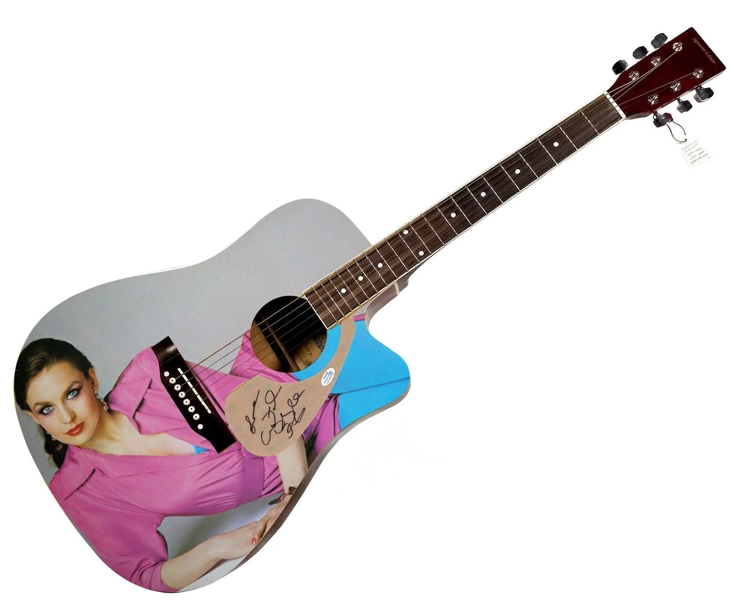 Crystal Gayle Signed 1:1 Signature Edition Graphics Photo Guitar ACOA, изображение 3