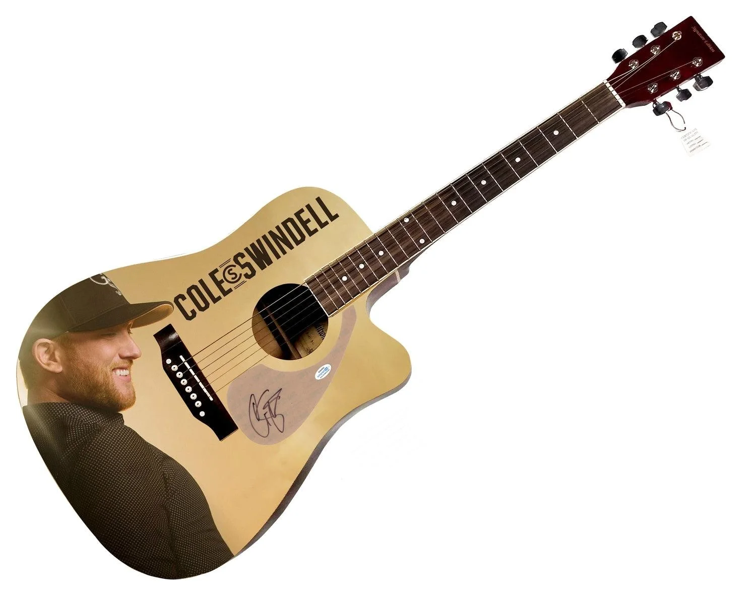 Cole Swindell Signed 1/1 Custom Graphics Photo Guitar ACOA, изображение 3
