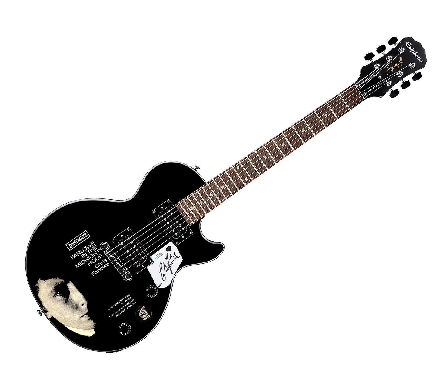 Chris Farlowe Signed Gibson Epiphone Les Paul Photo Graphics Guitar ACOA, изображение 3