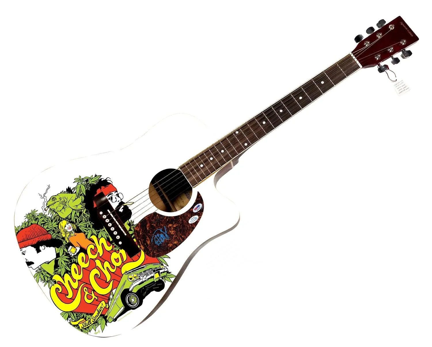 Cheech and Chong Tommy Signed 1/1 Custom Graphics Photo Guitar ACOA PSA, image 3