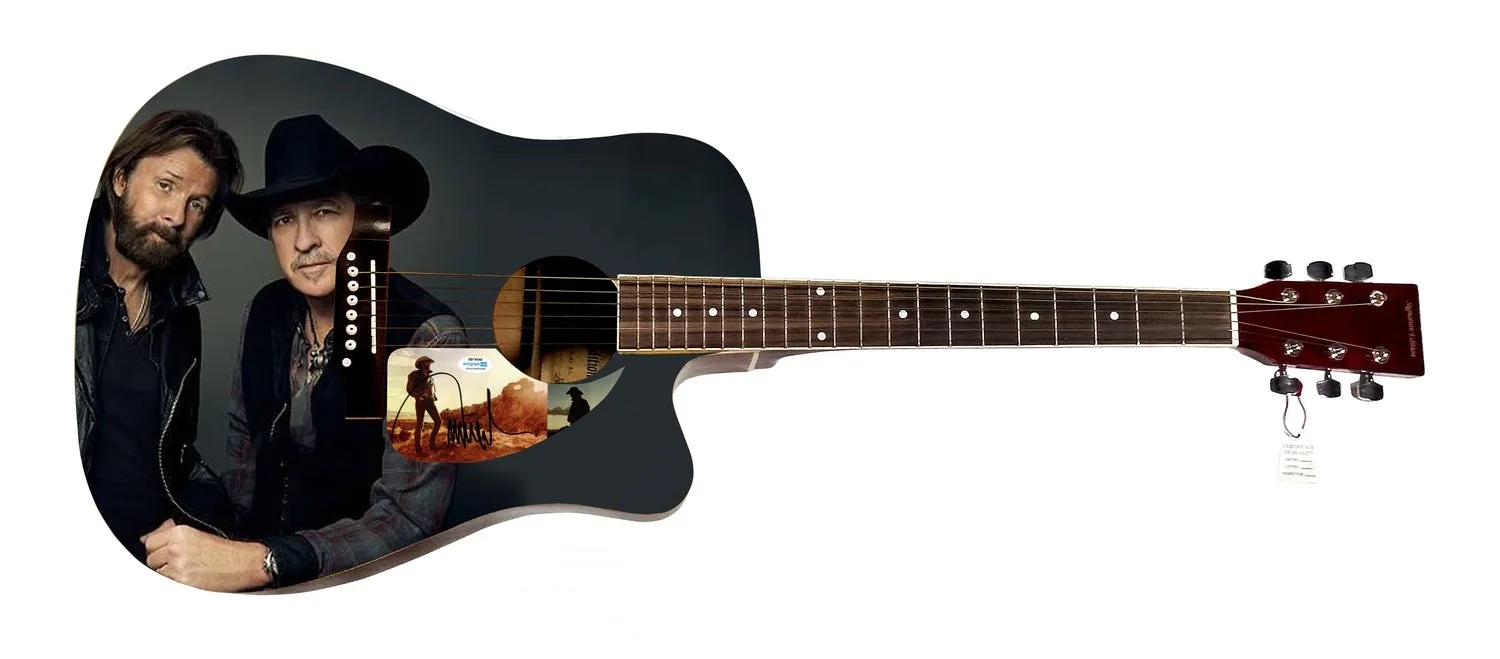 Brooks & Dunn Ronnie Signed Custom Graphics Photo Guitar ACOA, image 2