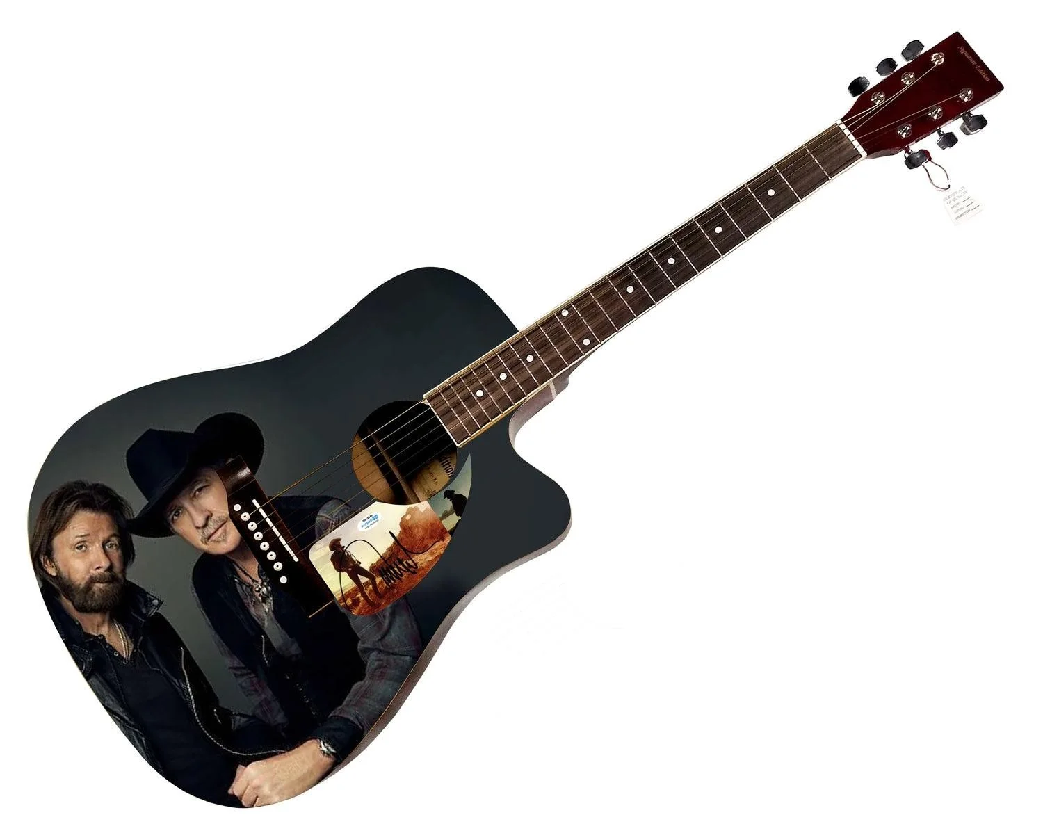Brooks & Dunn Ronnie Signed Custom Graphics Photo Guitar ACOA, image 3