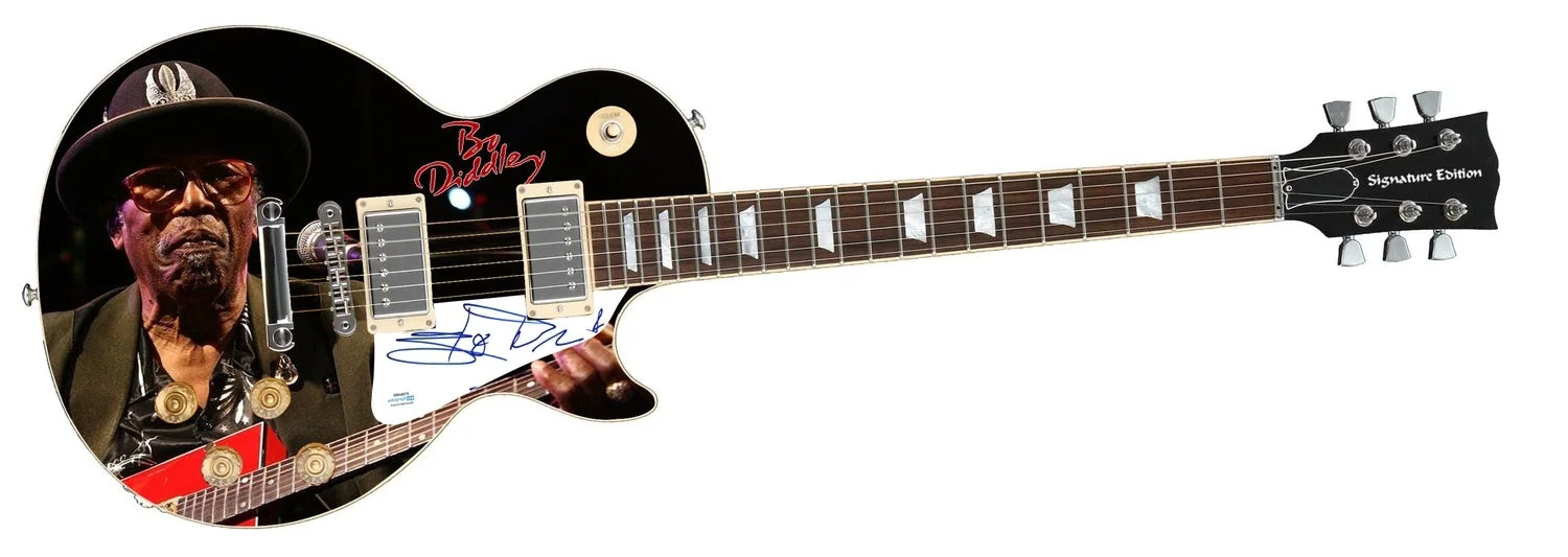 Bo Diddley Signed Custom Graphics 1/1 Photo Guitar ACOA, image 2