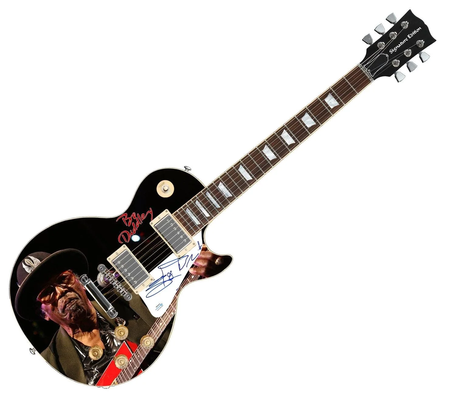 Bo Diddley Signed Custom Graphics 1/1 Photo Guitar ACOA, image 3