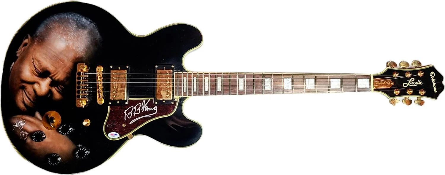B.B. King Autographed Airbrushed Gibson Epiphone Lucille Guitar UACC AFTAL PSA, image 2