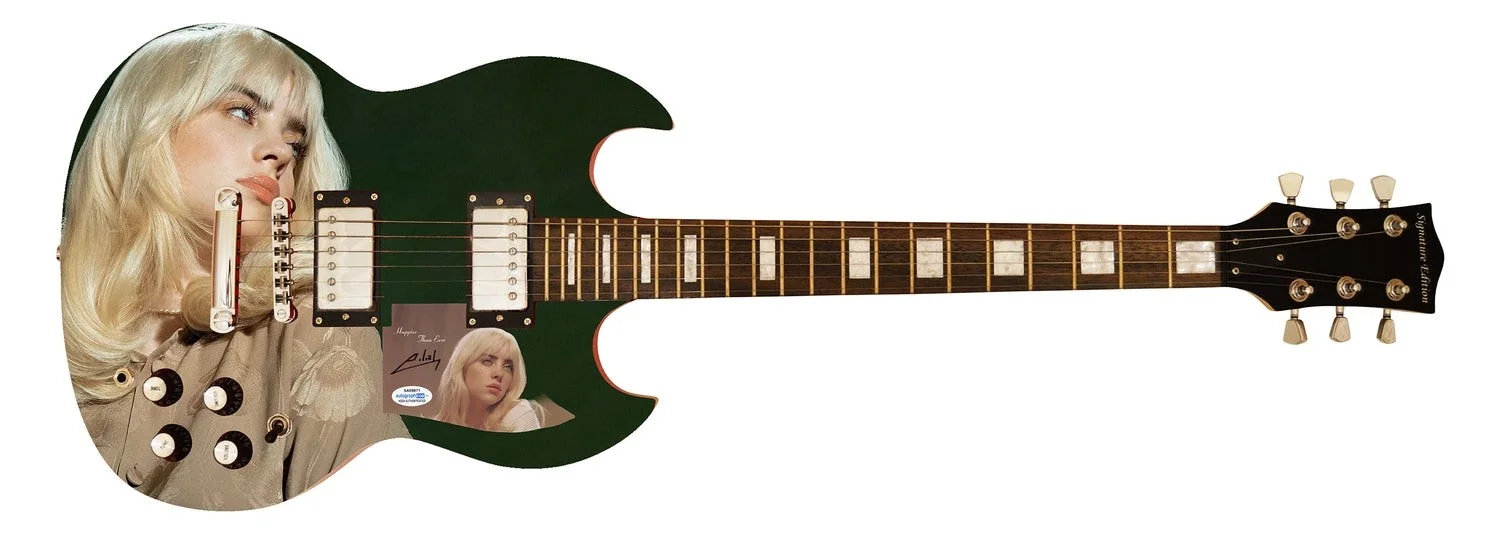 Billie Eilish Happier Than Ever Signed Custom Photo Graphics Guitar ACOA, image 2