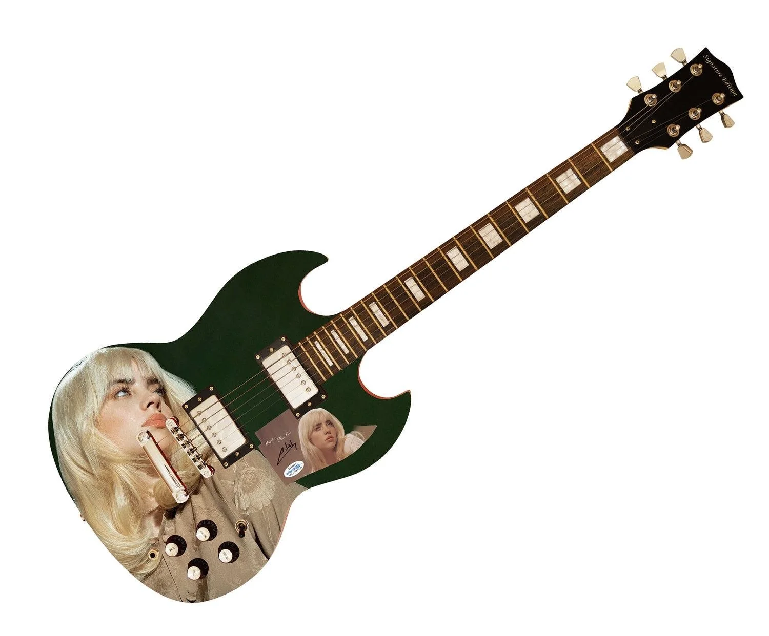 Billie Eilish Happier Than Ever Signed Custom Photo Graphics Guitar ACOA, image 3