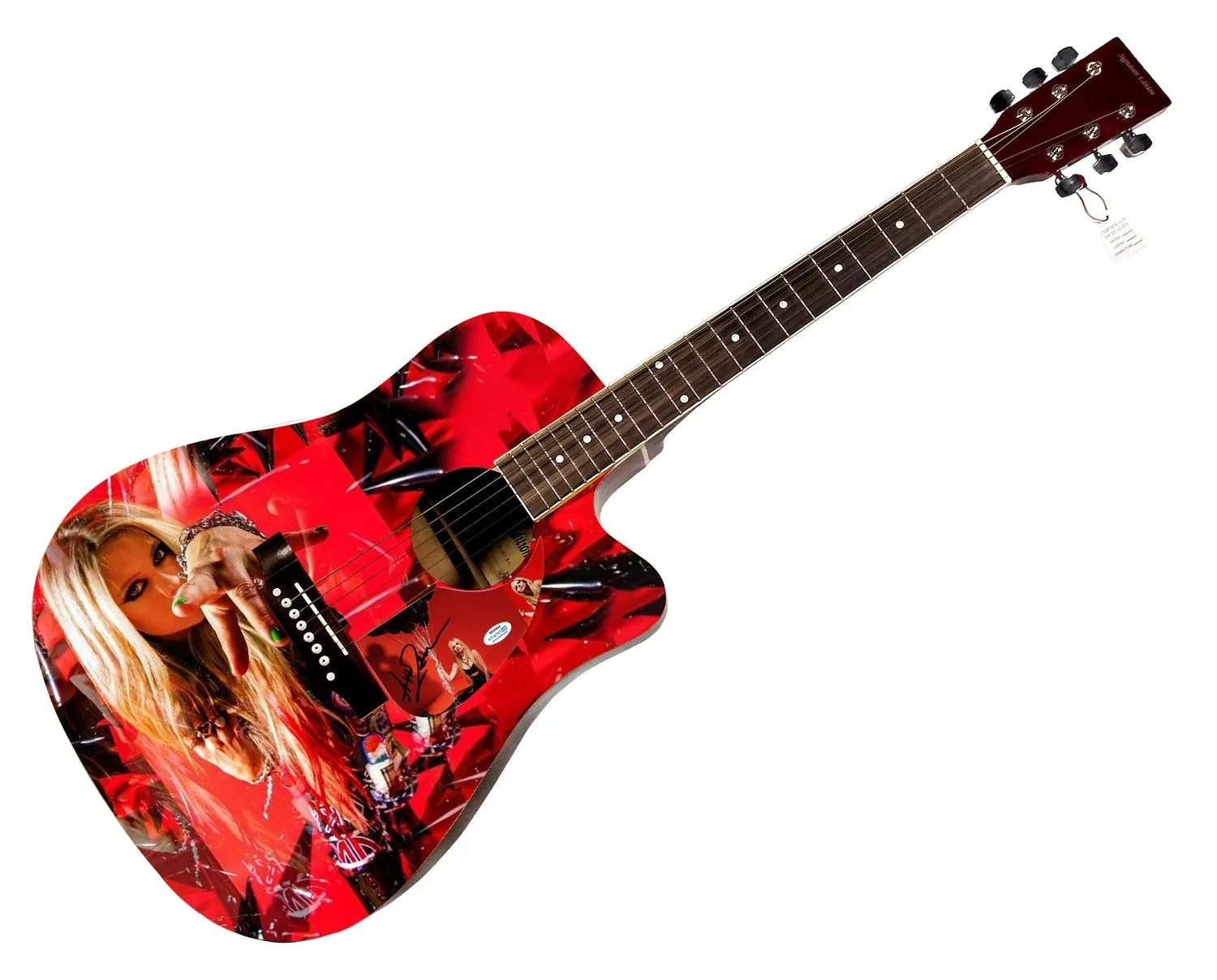 Avril Lavigne Wild Child Signed Custom Graphics Photo Guitar ACOA, изображение 3