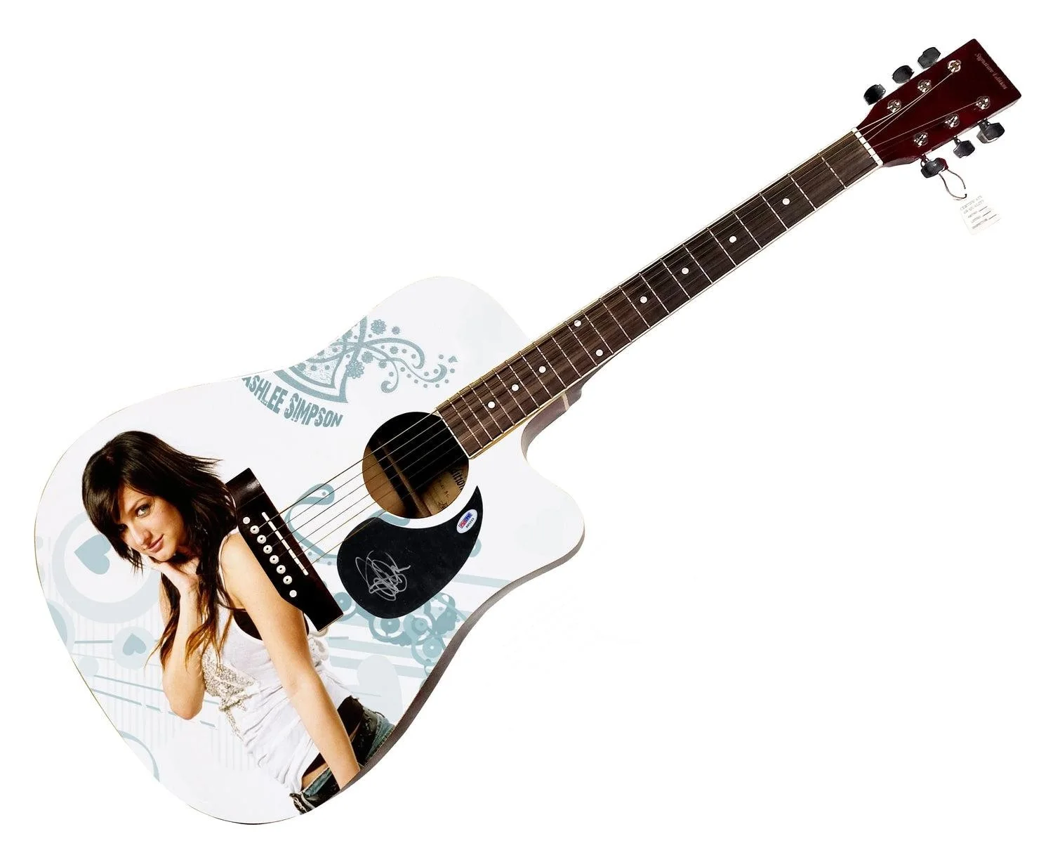 Ashlee Simpson Signed 1/1 Custom Graphics Photo Guitar PSA, image 3