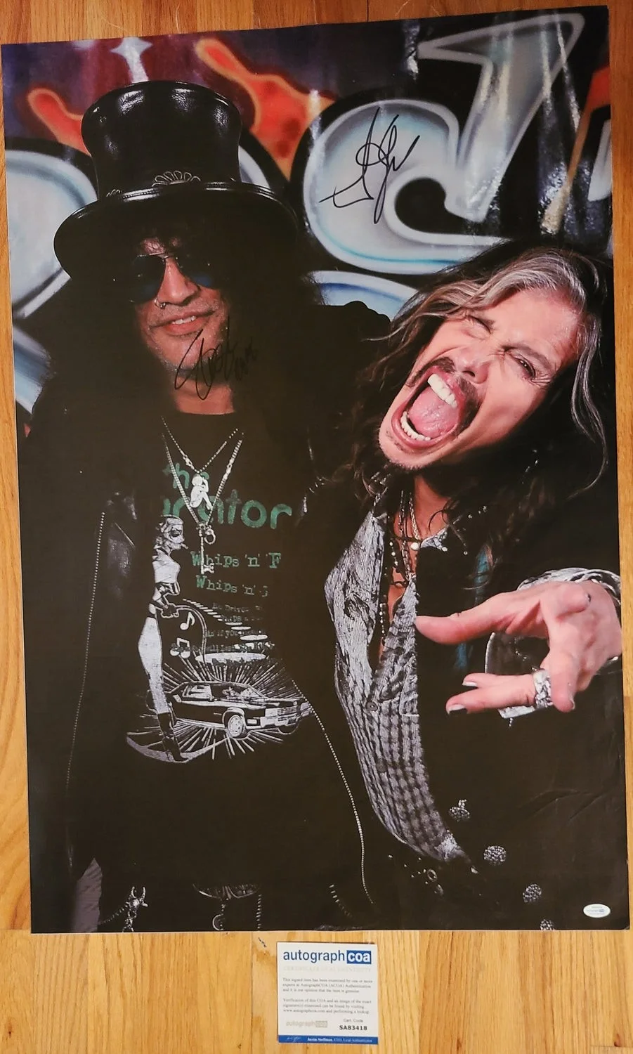 Aerosmith Steven Tyler Guns N Roses Slash Signed 24x36 Framed Canvas ACOA, image 2