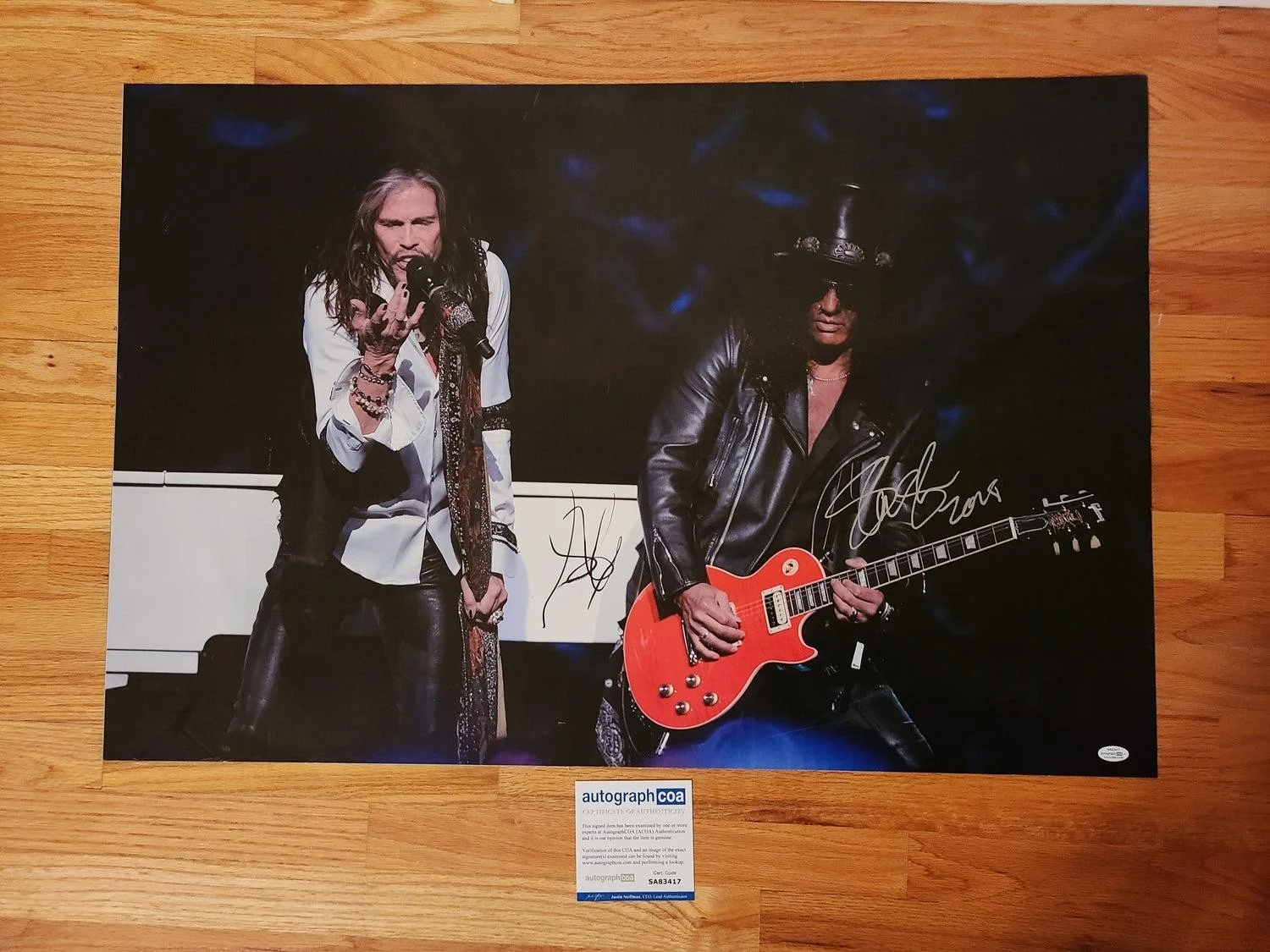 Aerosmith Steven Tyler Guns N Roses Slash Signed 24x36 Framed Canvas ACOA, image 3