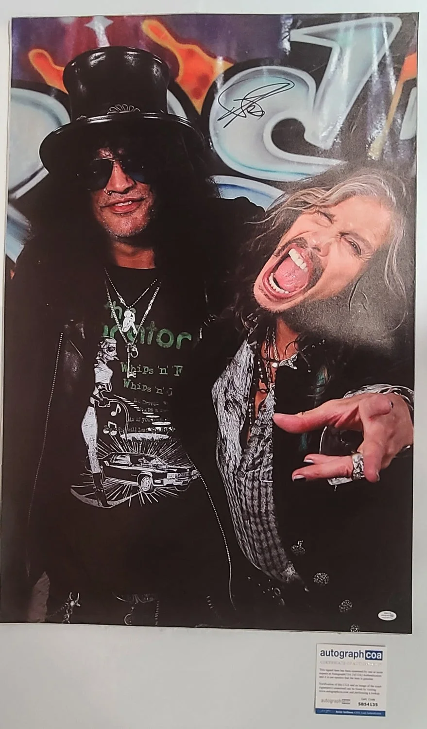 Aerosmith Steven Tyler Autographed w Slash Framed 24x36 Canvas Photo Print ACOA, изображение 2