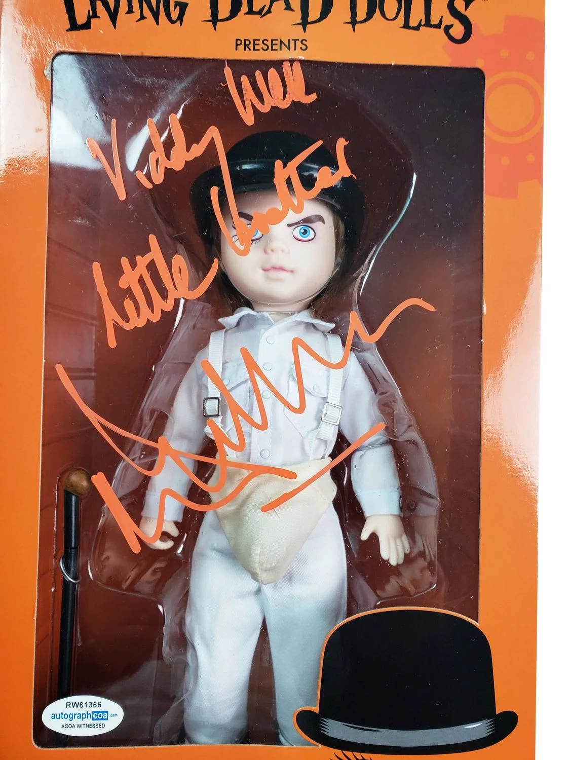 Malcolm McDowell Autographed Clockwork Orange Living Dead Doll ACOA Witness ITP, image 2