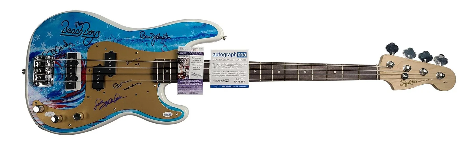 The Beach Boys Signed Fender Bass Guitar with Surfin USA Lyric ACOA JSA, изображение 2