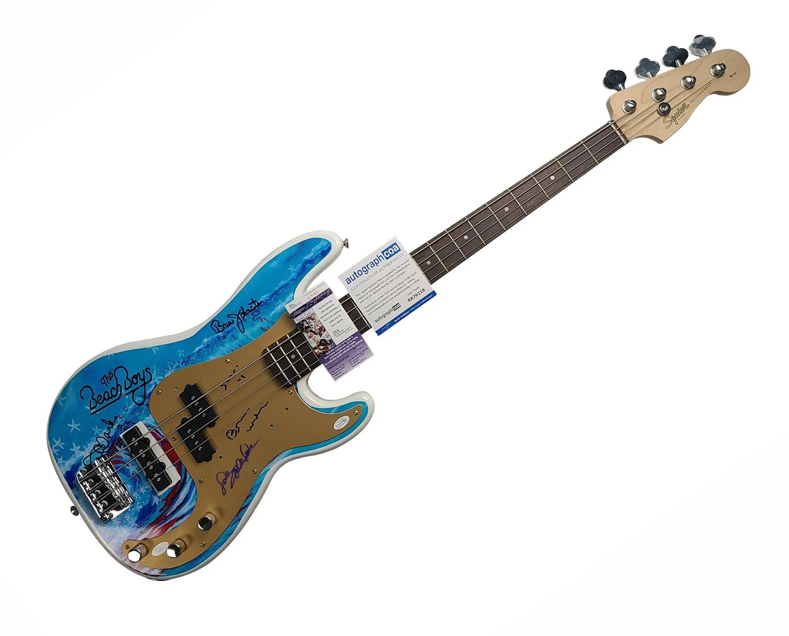 The Beach Boys Signed Fender Bass Guitar with Surfin USA Lyric ACOA JSA, изображение 3