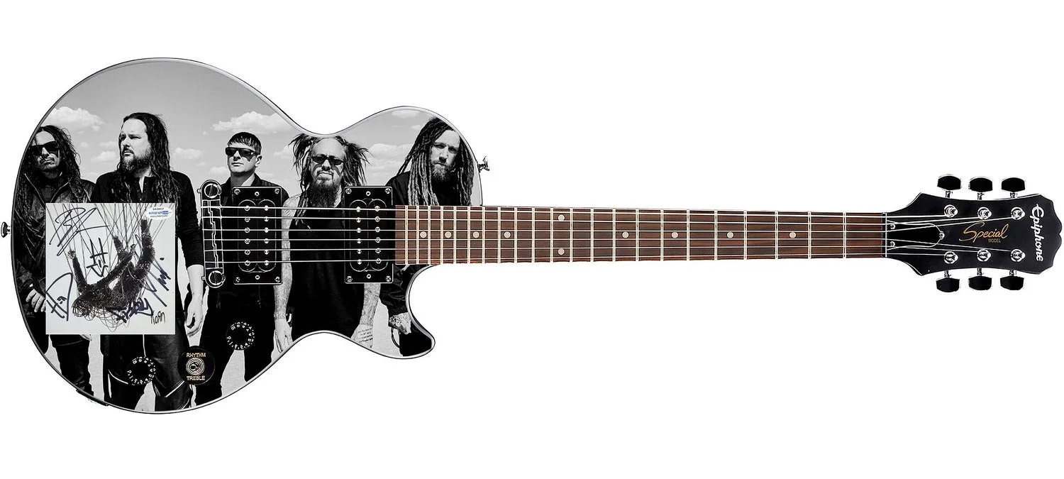 Korn Signed Autographed Gibson Epiphone Custom Graphics Photo Guitar ACOA, image 2