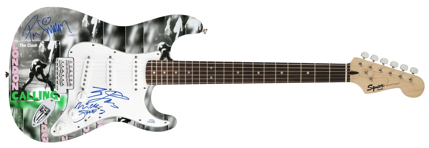 The Clash Signed Fender 1/1 London Calling Lp Cd Graphics Photo Guitar ACOA, изображение 2