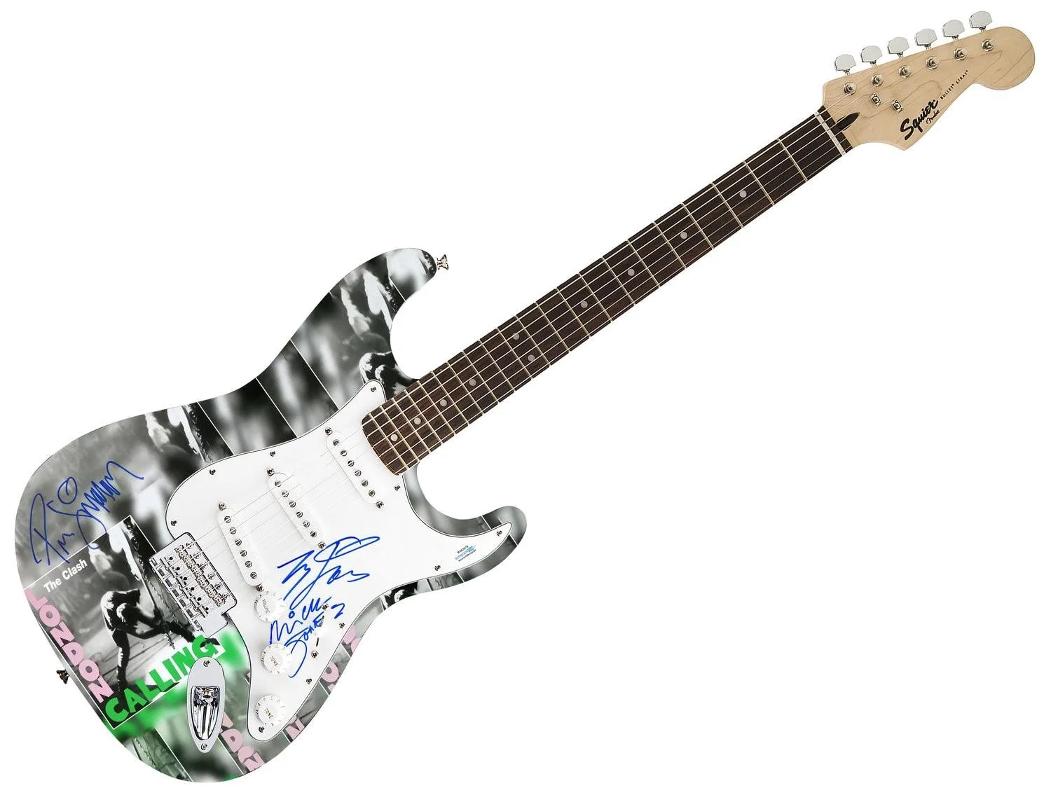 The Clash Signed Fender 1/1 London Calling Lp Cd Graphics Photo Guitar ACOA, изображение 3
