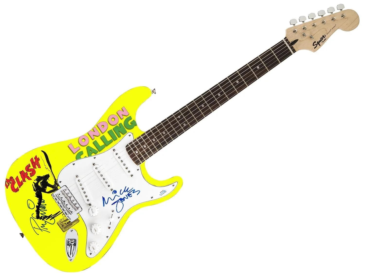 The Clash Signed Fender 1/1 London Calling Lp Cd Graphics Photo Guitar ACOA, image 3