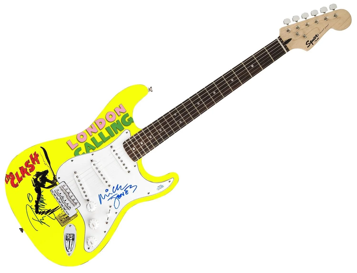 The Clash Signed Fender 1/1 London Calling Lp Cd Graphics Photo Guitar ACOA, image 3