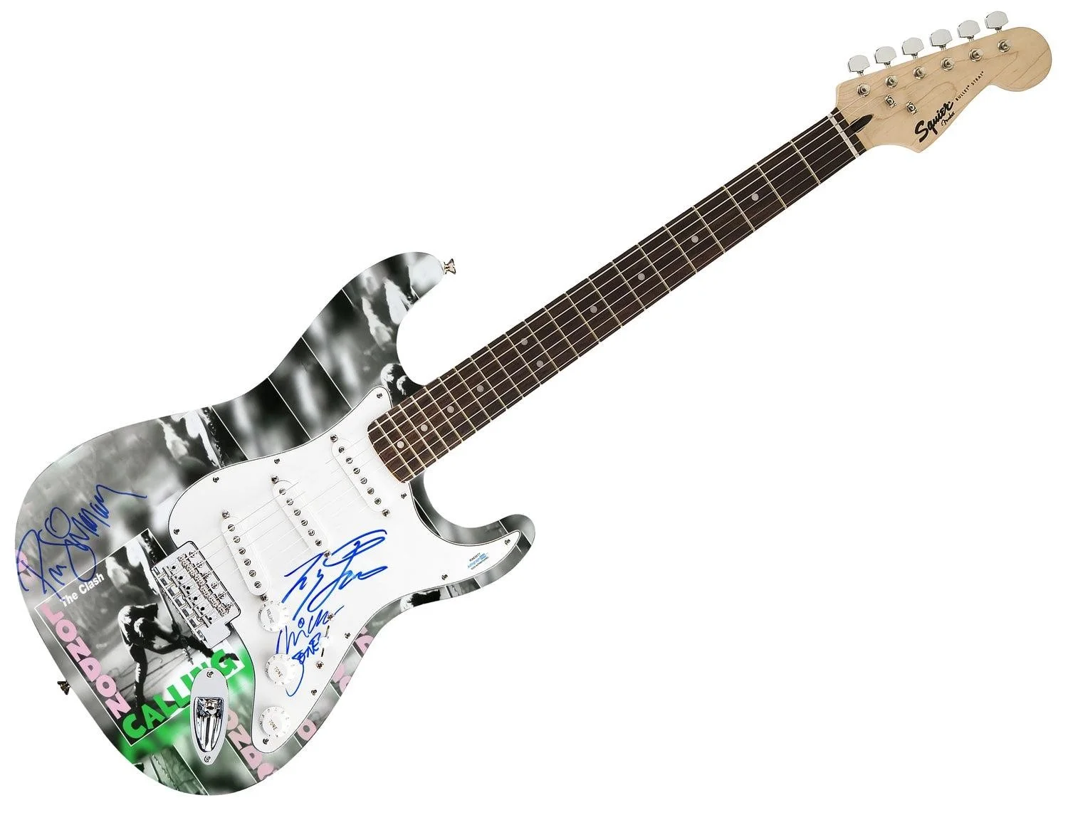 The Clash Signed Fender 1/1 London Calling Lp Cd Graphics Photo Guitar ACOA, изображение 3