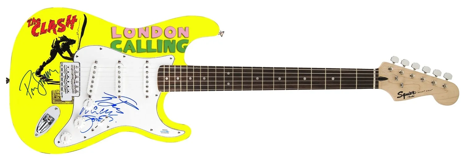 The Clash Signed Fender 1/1 London Calling Lp Cd Graphics Photo Guitar ACOA, image 2