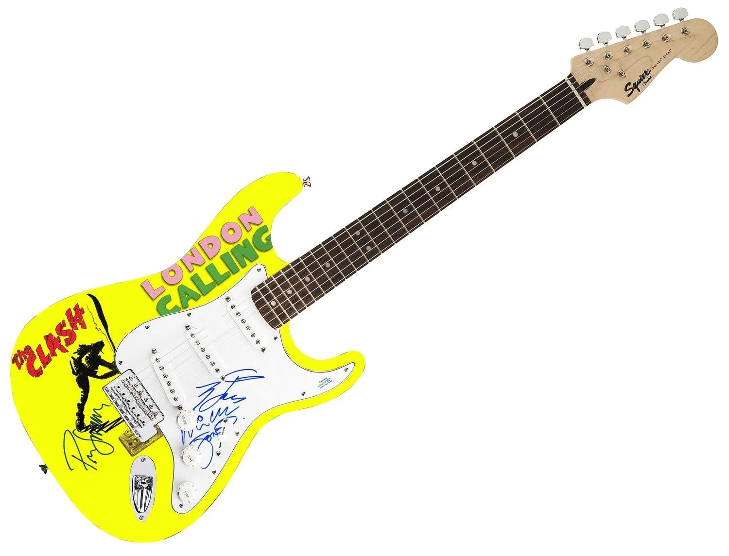 The Clash Signed Fender 1/1 London Calling Lp Cd Graphics Photo Guitar ACOA, image 3