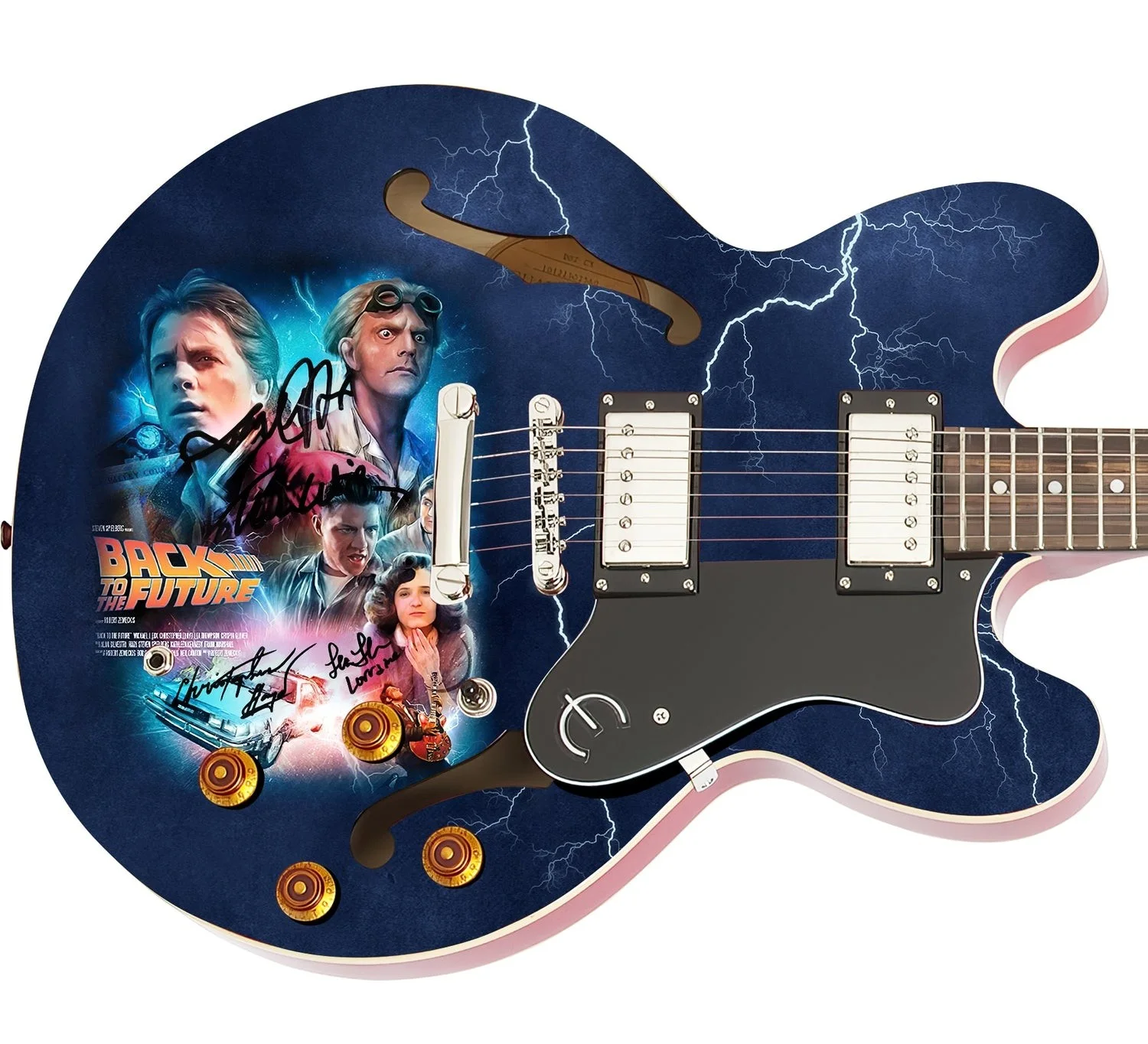 Back To The Future Cast Signed Framed Display Graphics Photo Guitar ACOA, image 2