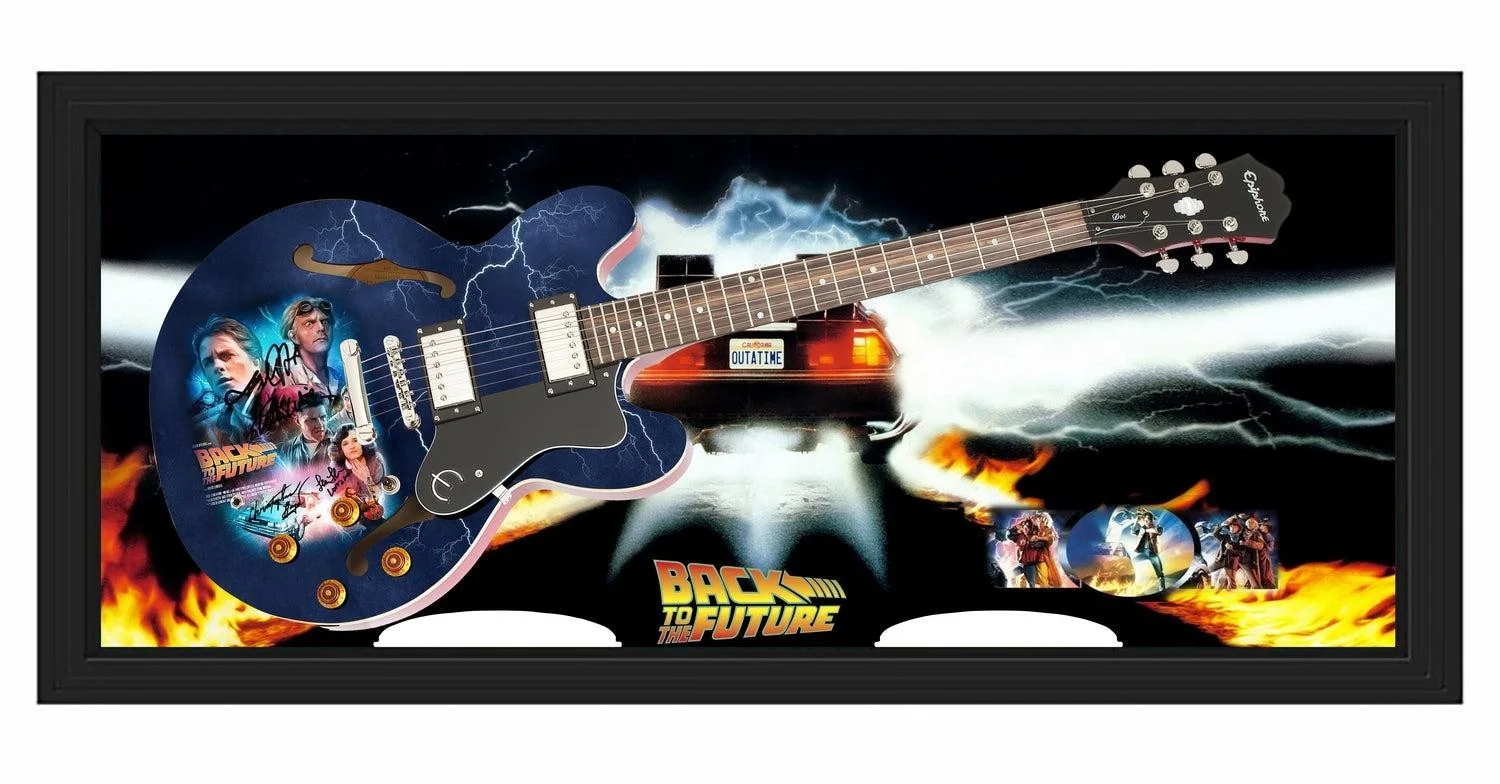 Back To The Future Cast Signed Framed Display Graphics Photo Guitar ACOA, image 5