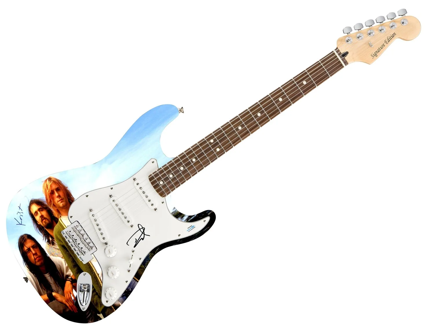 Nirvana Signed Autographed Graphics Vintage Photo Strat Guitar ACOA, image 2
